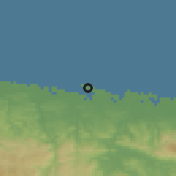 Shaded relief of the 59 km around San Juan, drawn from the GMTED2010 grid