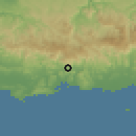 Shaded relief of the 59 km around Santo Domingo, drawn from the GMTED2010 grid