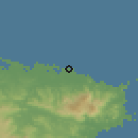 Shaded relief of the 59 km around Suárez, drawn from the GMTED2010 grid