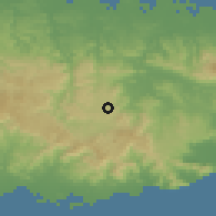 Shaded relief of the 59 km around Bayamón, drawn from the GMTED2010 grid