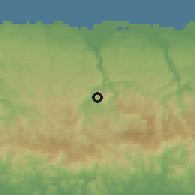 Shaded relief of the 59 km around Utuado, drawn from the GMTED2010 grid