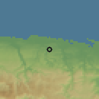 Shaded relief of the 59 km around Vega Alta, drawn from the GMTED2010 grid