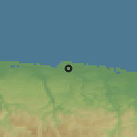 Shaded relief of the 59 km around Vega Baja, drawn from the GMTED2010 grid