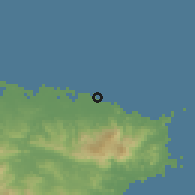 Shaded relief of the 59 km around Vieques, drawn from the GMTED2010 grid