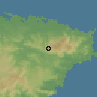 Shaded relief of the 59 km around Benítez, drawn from the GMTED2010 grid