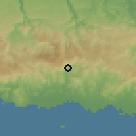 Shaded relief of the 59 km around Villalba, drawn from the GMTED2010 grid
