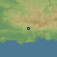 Shaded relief of the 59 km around Yauco, drawn from the GMTED2010 grid