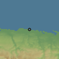 Shaded relief of the 59 km around Breñas, drawn from the GMTED2010 grid