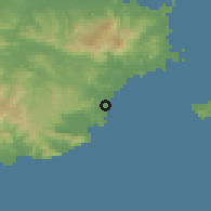 Shaded relief of the 59 km around Buena Vista, drawn from the GMTED2010 grid