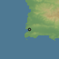 Shaded relief of the 59 km around Cabo Rojo, drawn from the GMTED2010 grid