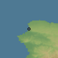 Shaded relief of the 59 km around Aguadilla, drawn from the GMTED2010 grid
