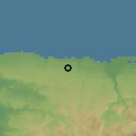 Shaded relief of the 59 km around Camuy, drawn from the GMTED2010 grid