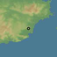 Shaded relief of the 59 km around Candelero Arriba, drawn from the GMTED2010 grid