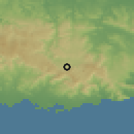Shaded relief of the 59 km around Cayey, drawn from the GMTED2010 grid