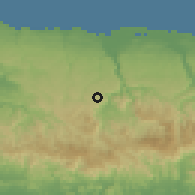 Shaded relief of the 59 km around Cayuco, drawn from the GMTED2010 grid