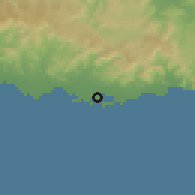 Shaded relief of the 59 km around Central Aguirre, drawn from the GMTED2010 grid