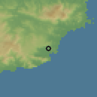 Shaded relief of the 59 km around Comunas, drawn from the GMTED2010 grid