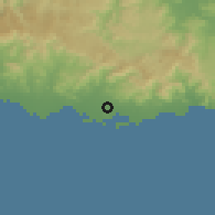 Shaded relief of the 59 km around Coquí, drawn from the GMTED2010 grid