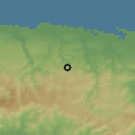 Shaded relief of the 59 km around Corozal, drawn from the GMTED2010 grid