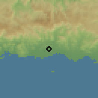 Shaded relief of the 59 km around Aguilita, drawn from the GMTED2010 grid