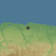 Shaded relief of the 59 km around Coto Norte, drawn from the GMTED2010 grid