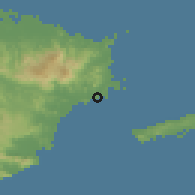 Shaded relief of the 59 km around Daguao, drawn from the GMTED2010 grid