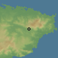 Shaded relief of the 59 km around El Mangó, drawn from the GMTED2010 grid