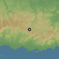 Shaded relief of the 59 km around Aibonito, drawn from the GMTED2010 grid