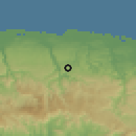 Shaded relief of the 59 km around Fránquez, drawn from the GMTED2010 grid
