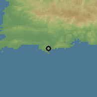 Shaded relief of the 59 km around Guánica, drawn from the GMTED2010 grid