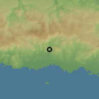 Shaded relief of the 59 km around Guayabal, drawn from the GMTED2010 grid