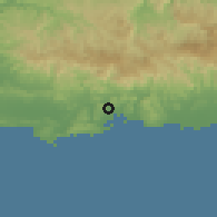 Shaded relief of the 59 km around Guayanilla, drawn from the GMTED2010 grid