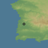 Shaded relief of the 59 km around Hormigueros, drawn from the GMTED2010 grid