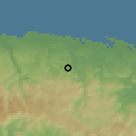 Shaded relief of the 59 km around H. Rivera Colón, drawn from the GMTED2010 grid