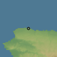 Shaded relief of the 59 km around Isabela, drawn from the GMTED2010 grid