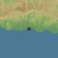 Shaded relief of the 59 km around Juana Díaz, drawn from the GMTED2010 grid