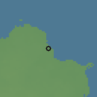 Shaded relief of the 57 km around Fuwayriţ, drawn from the GMTED2010 grid
