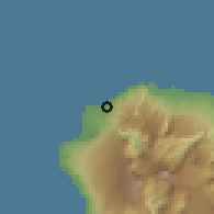 Shaded relief of the 58 km around La Possession, drawn from the GMTED2010 grid