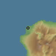 Shaded relief of the 58 km around Le Port, drawn from the GMTED2010 grid