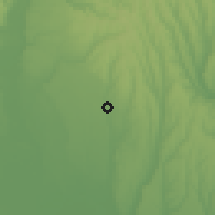 Shaded relief of the 51 km around Cudalbi, drawn from the GMTED2010 grid