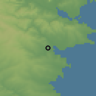 Shaded relief of the 52 km around Baia, drawn from the GMTED2010 grid