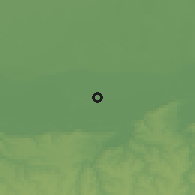 Shaded relief of the 52 km around Modelu, drawn from the GMTED2010 grid