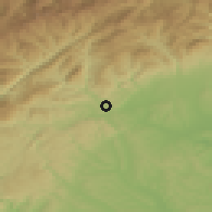 Shaded relief of the 52 km around Padeş, drawn from the GMTED2010 grid