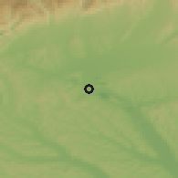 Shaded relief of the 52 km around Rovinari, drawn from the GMTED2010 grid