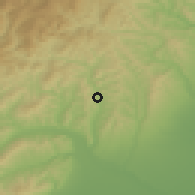 Shaded relief of the 51 km around Beceni, drawn from the GMTED2010 grid