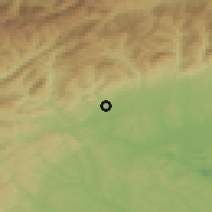 Shaded relief of the 51 km around Tismana, drawn from the GMTED2010 grid