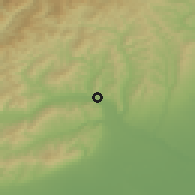 Shaded relief of the 51 km around Berca, drawn from the GMTED2010 grid