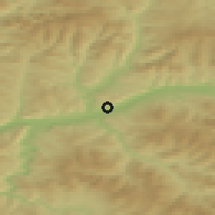 Shaded relief of the 46 km around Bodaybo, drawn from the GMTED2010 grid
