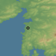 Shaded relief of the 52 km around Bolshoy Kamen, drawn from the GMTED2010 grid