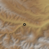 Shaded relief of the 53 km around Akhty, drawn from the GMTED2010 grid